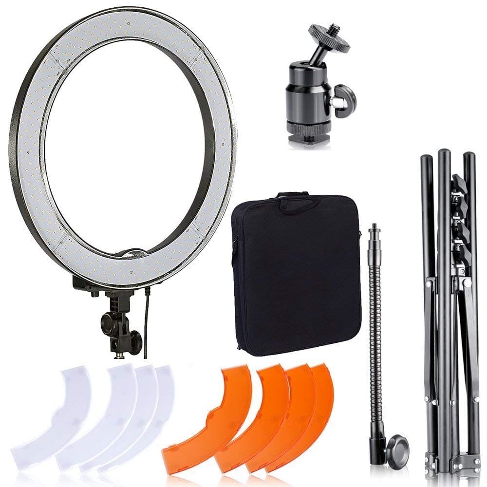 18" Led Ring Light Kit w/ Stand, Case, Diffusers