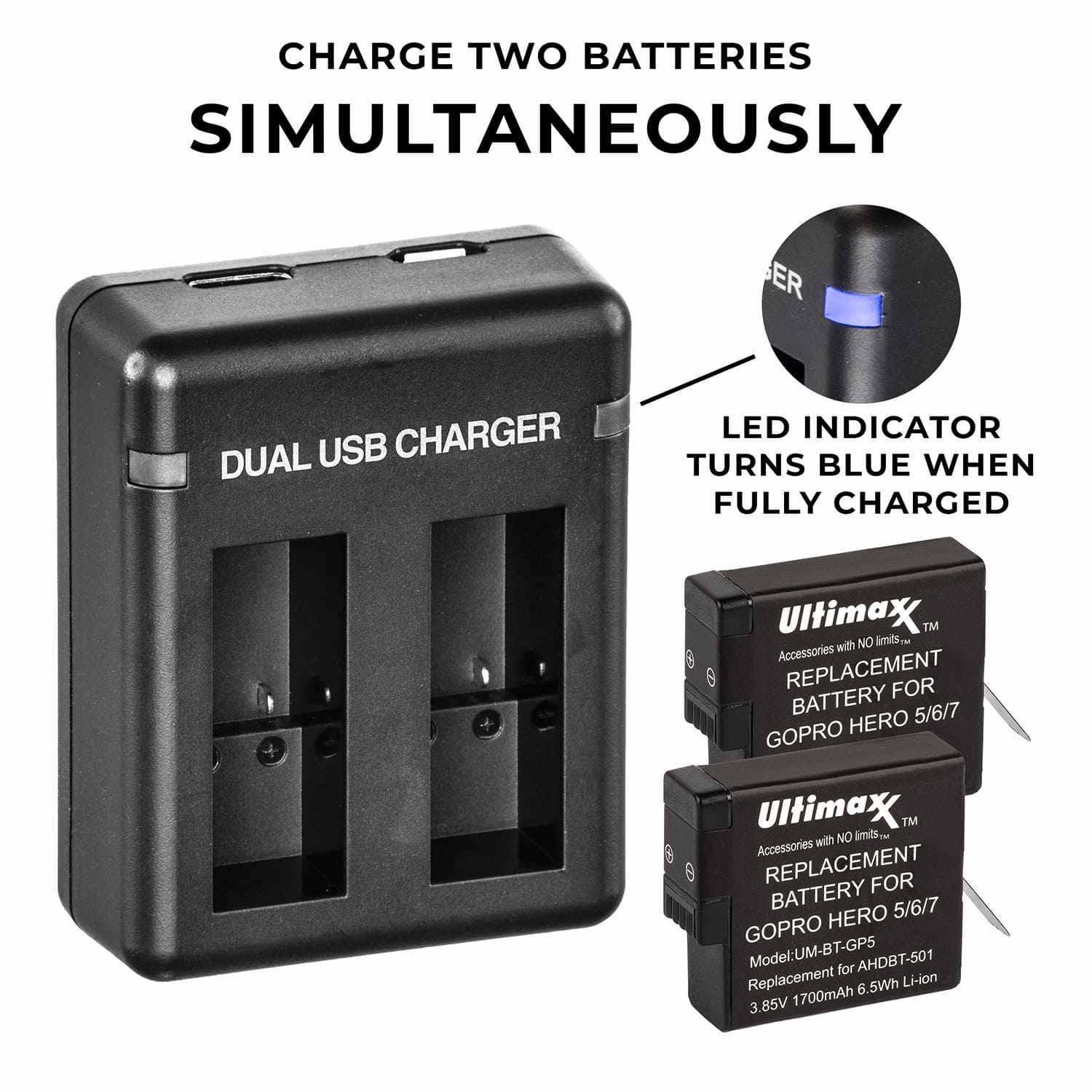 Dual Battery Charger For GoPro Hero 5/6/7/8